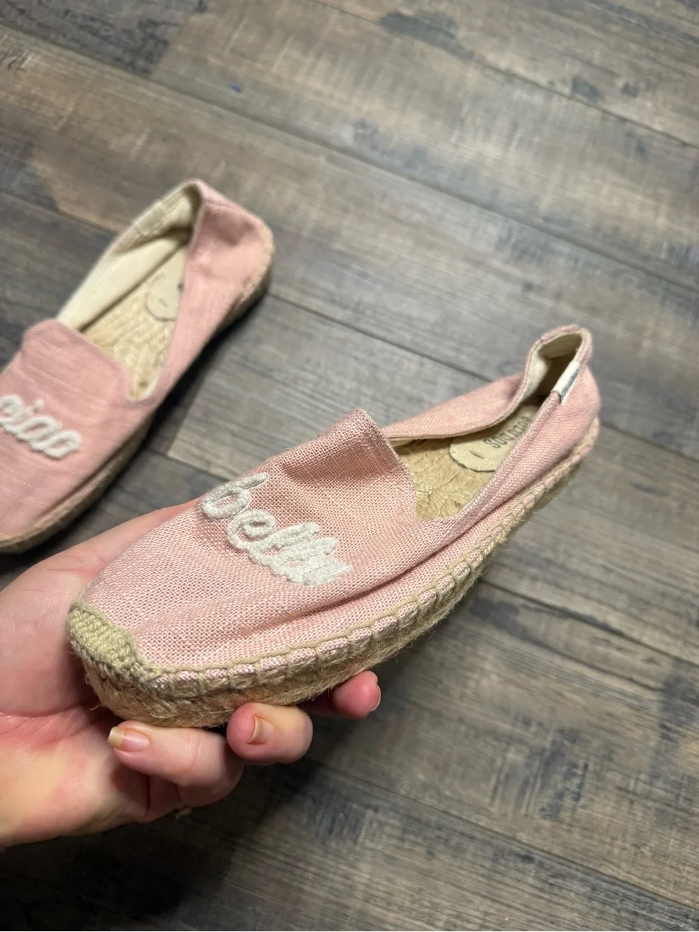 Soludos Pink Espadrille Slip-On Shoes with 'ciao bella' Embroidery Women Size 7